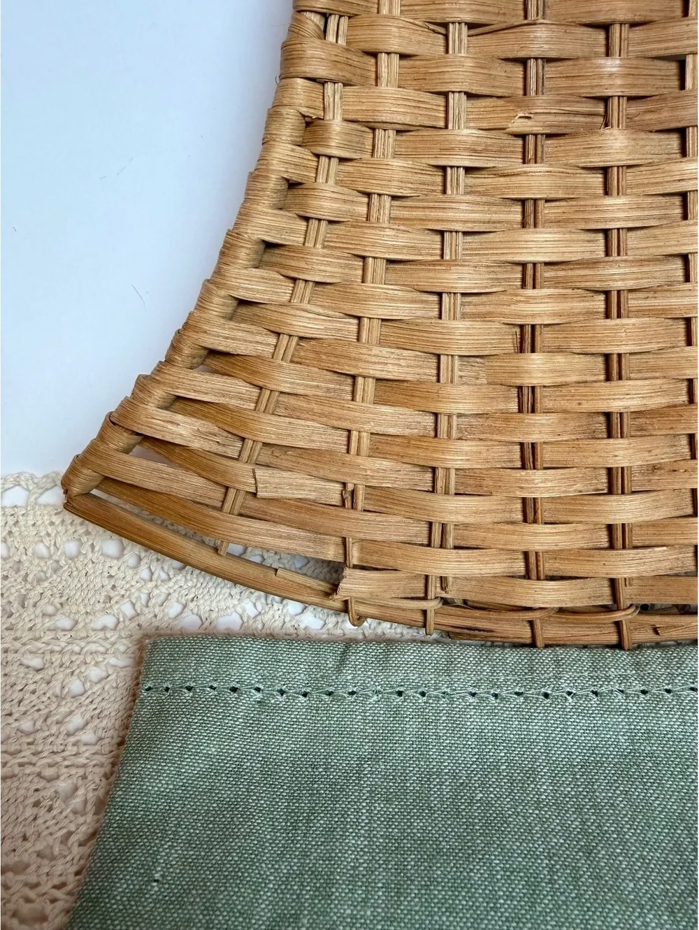 Vintage Wicker Bell Wall Hanging Made in Hong Kong Boho Rattan Wall Decor